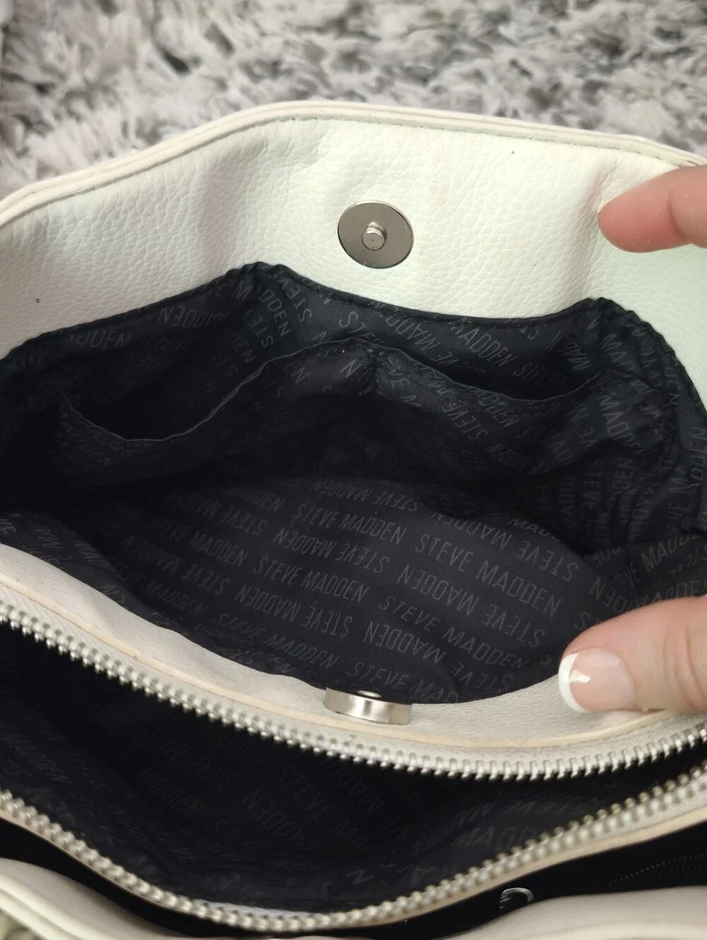 Steve Madden White Pebbled Leather Satchel